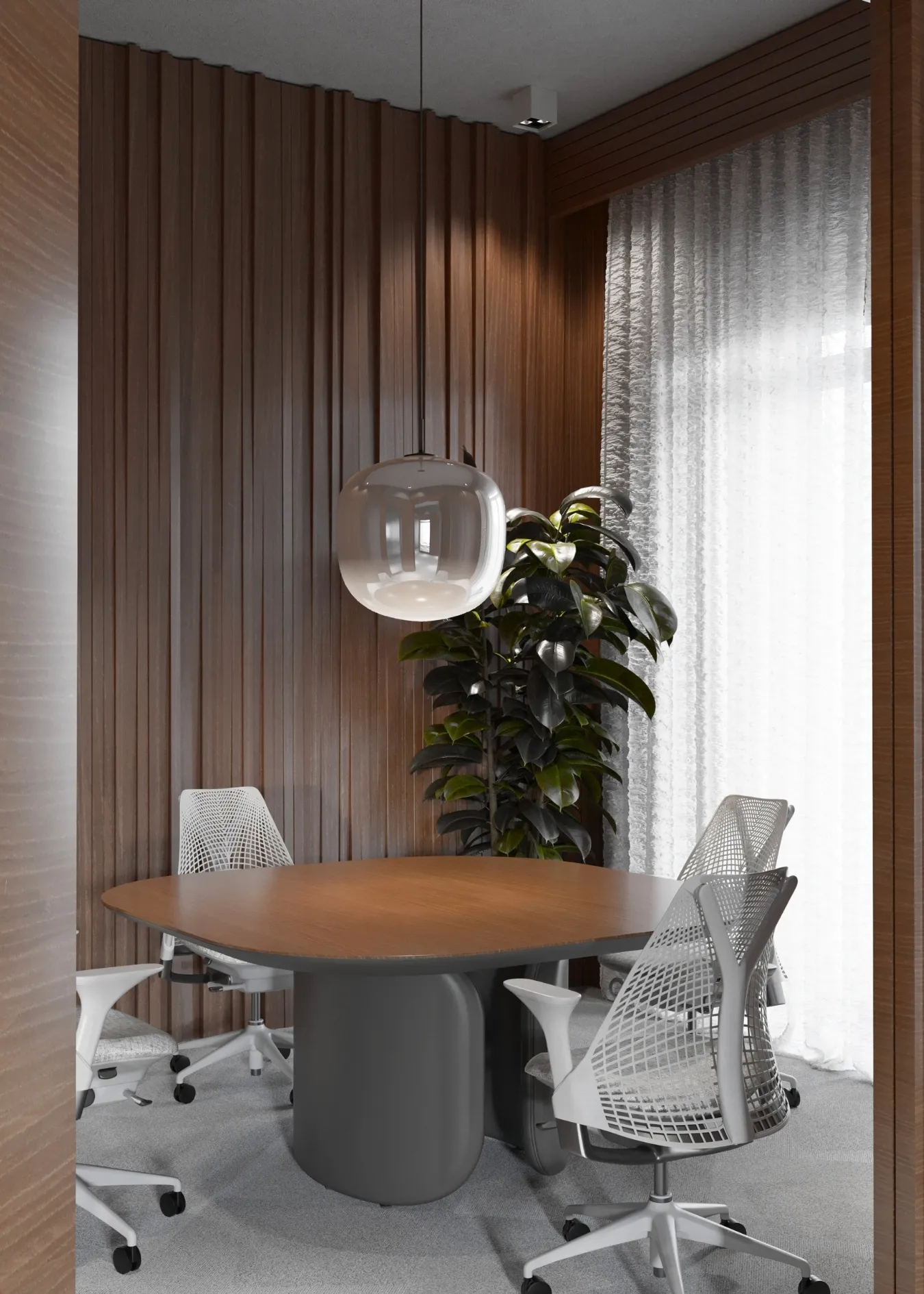 Minimalist Office Lighting and Material Detail in Law Office