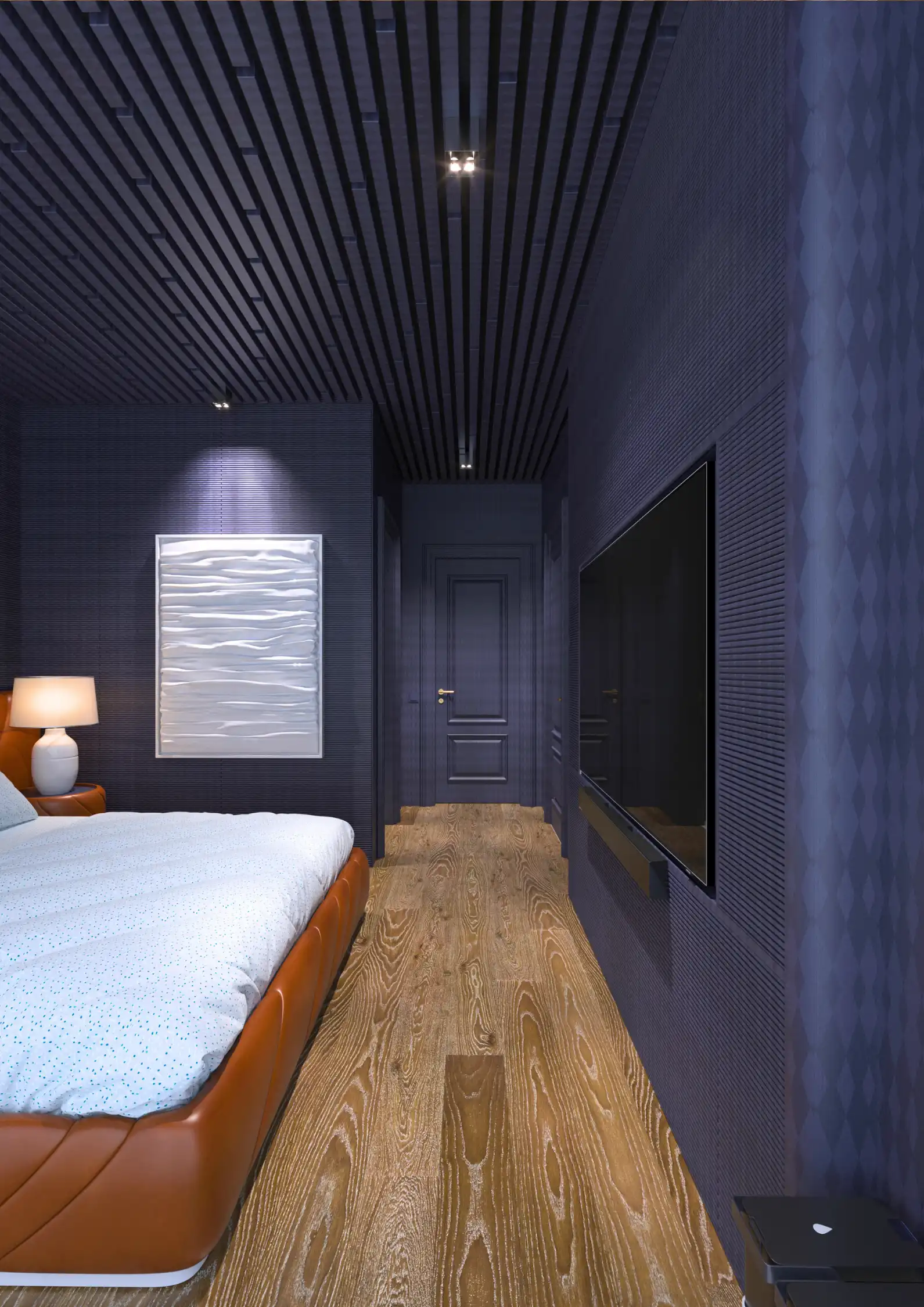 Automotive-inspired carbon fiber accents and sleek metallic finishes in luxury Miami interior.