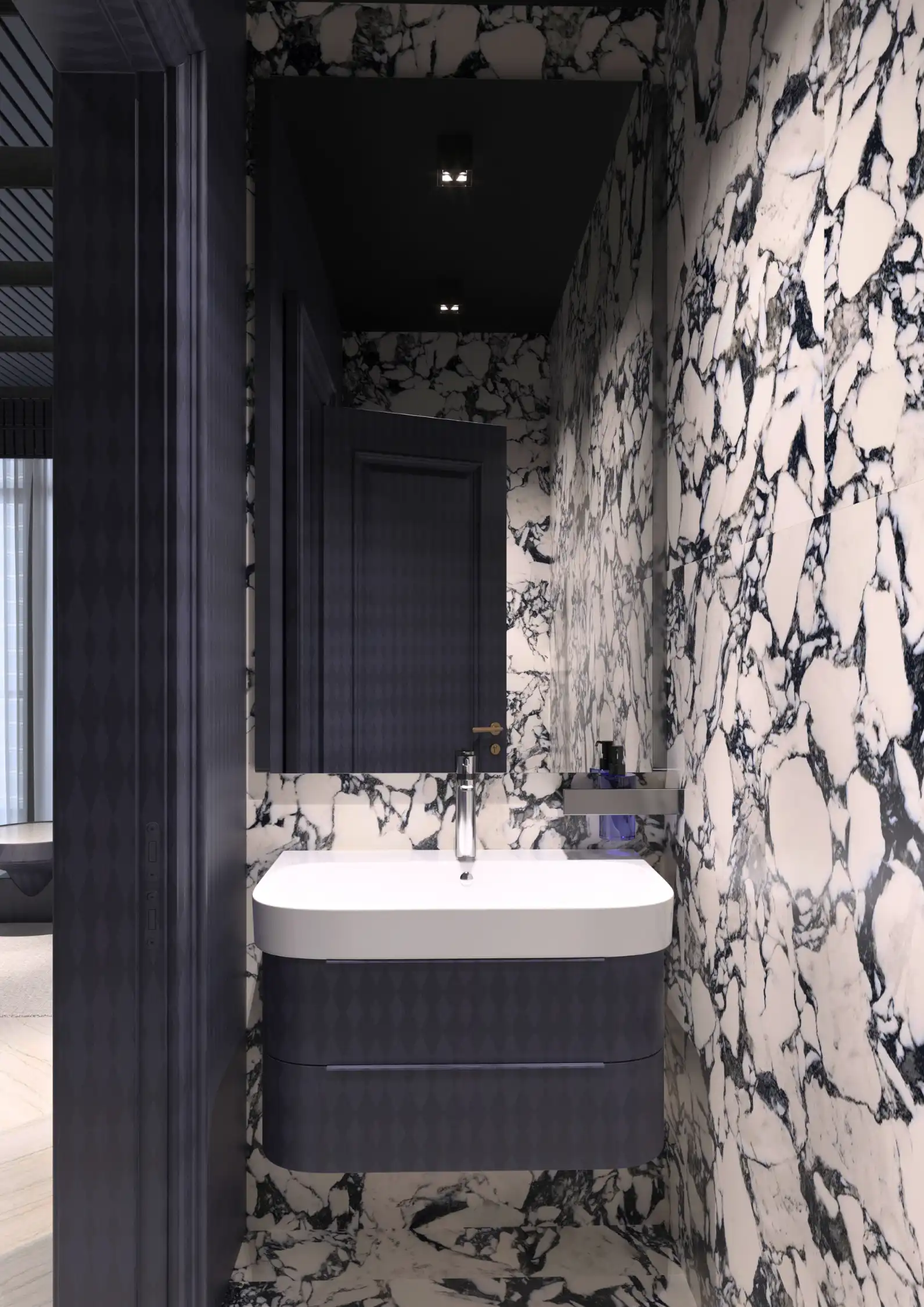 Full architectural interior perspective of the Aston Martin Residences Miami 65m2 private residence project.