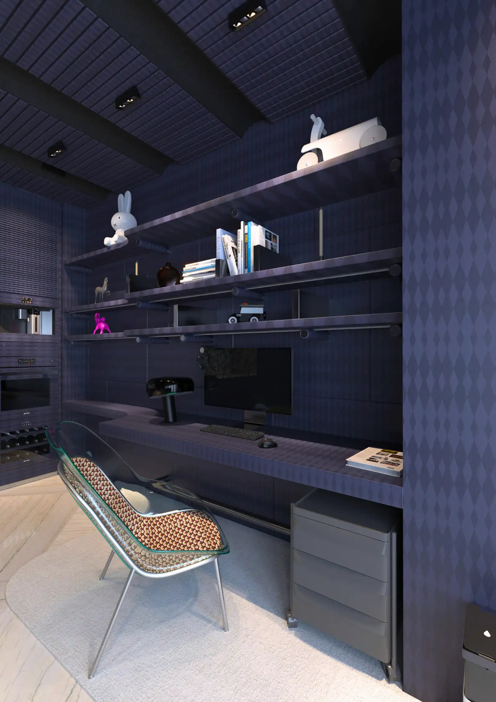 Luxury Miami interior design featuring high-contrast marble textures and GE Architecture bespoke kitchen.