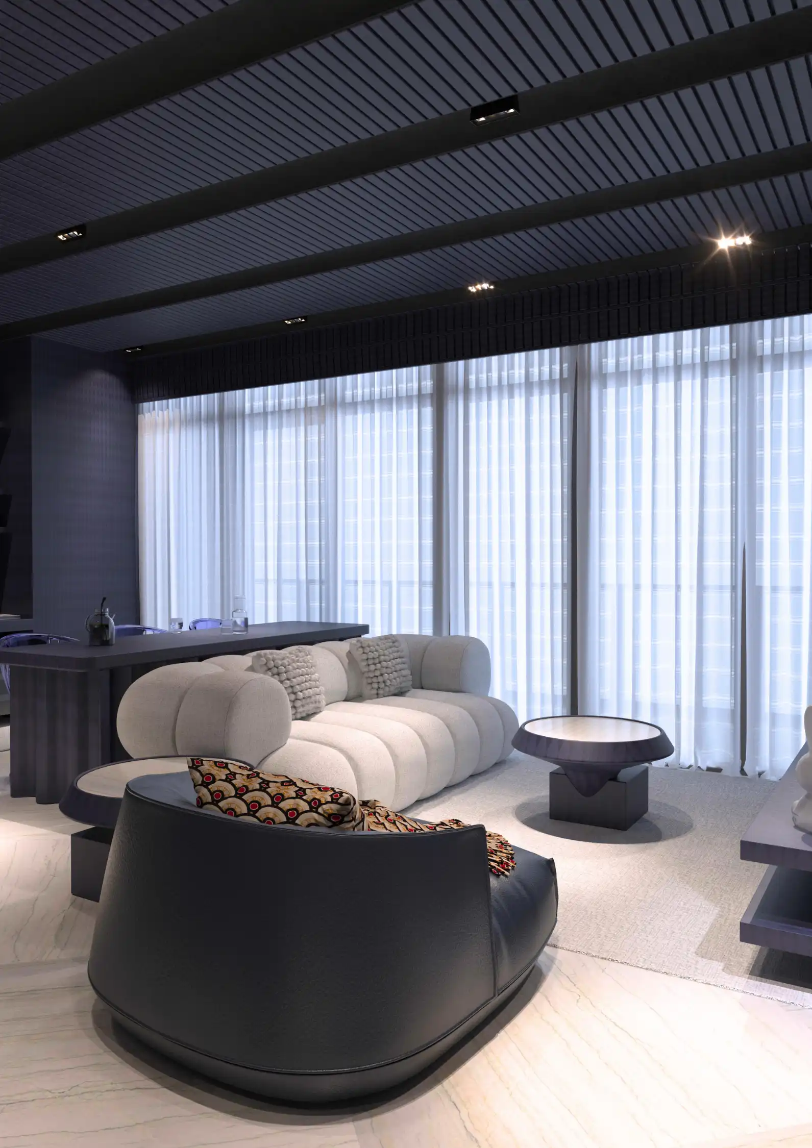 Art Up Modern bedroom sanctuary in Miami with panoramic Atlantic Ocean views.