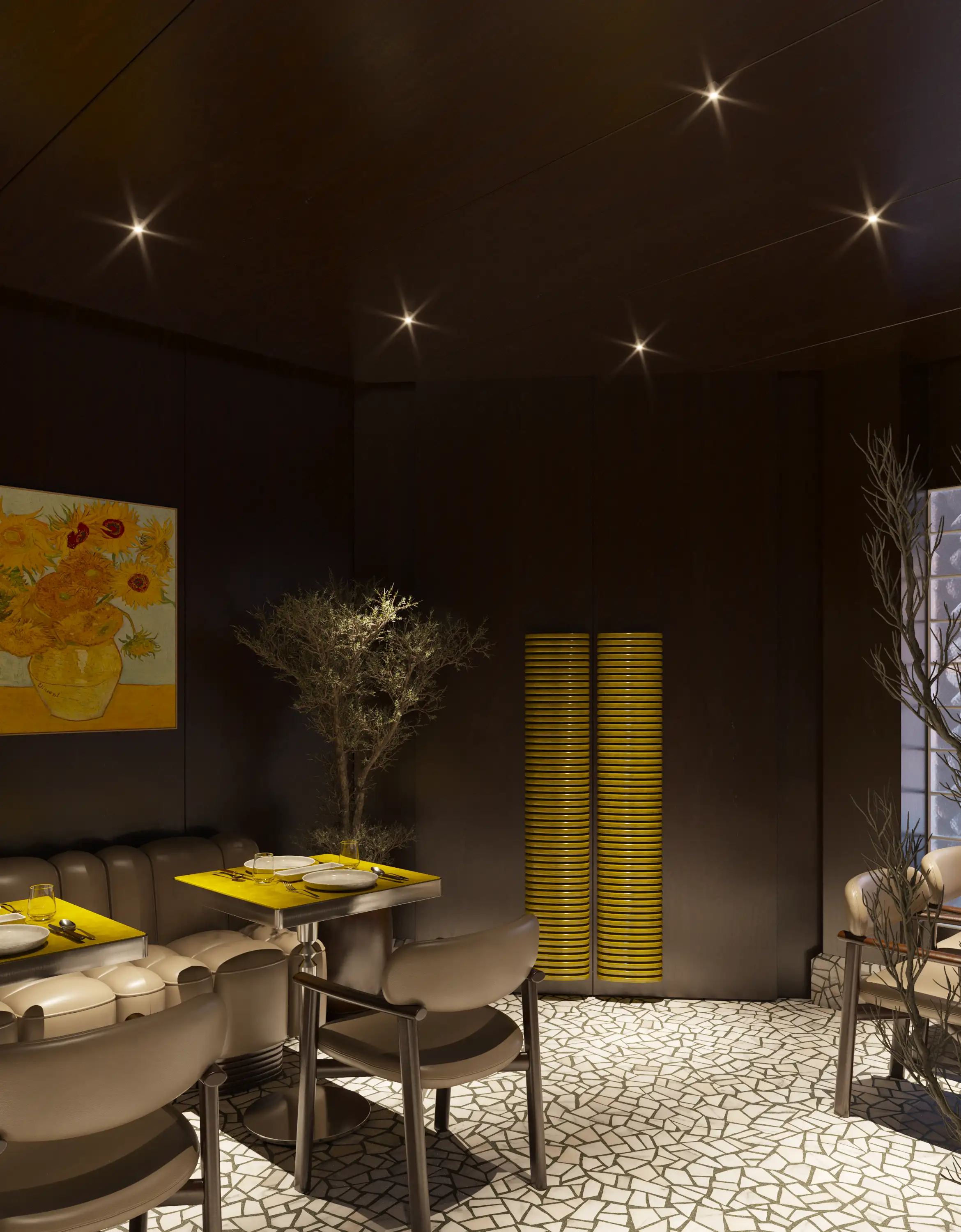 Restaurant Floor Plan Shaped Around a Central Spine