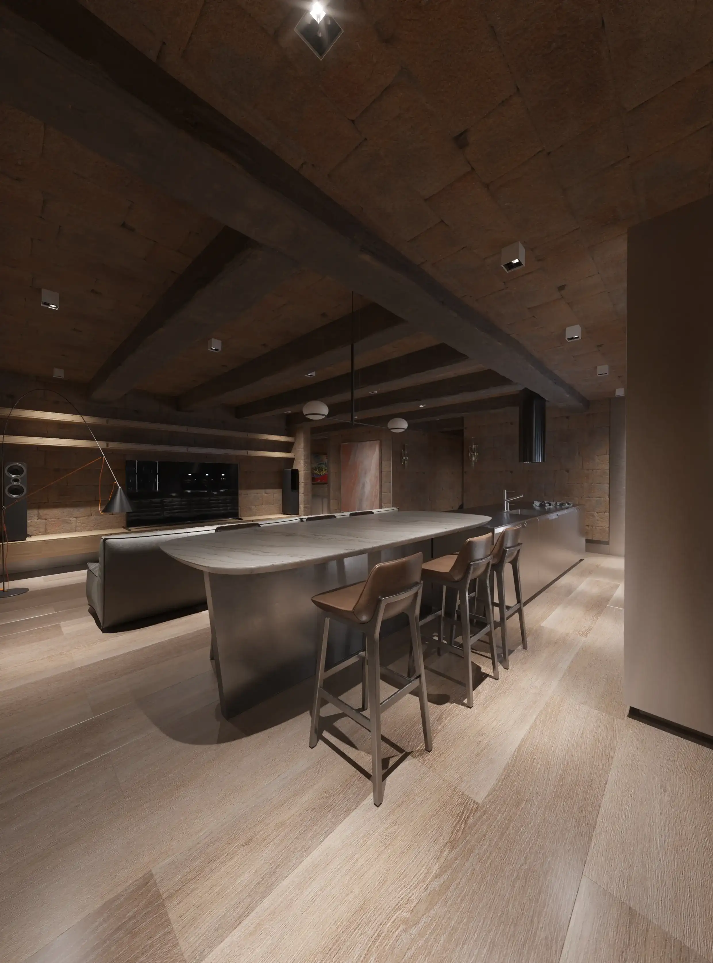 Minimalist Kitchen Island Design in Rome Apartment