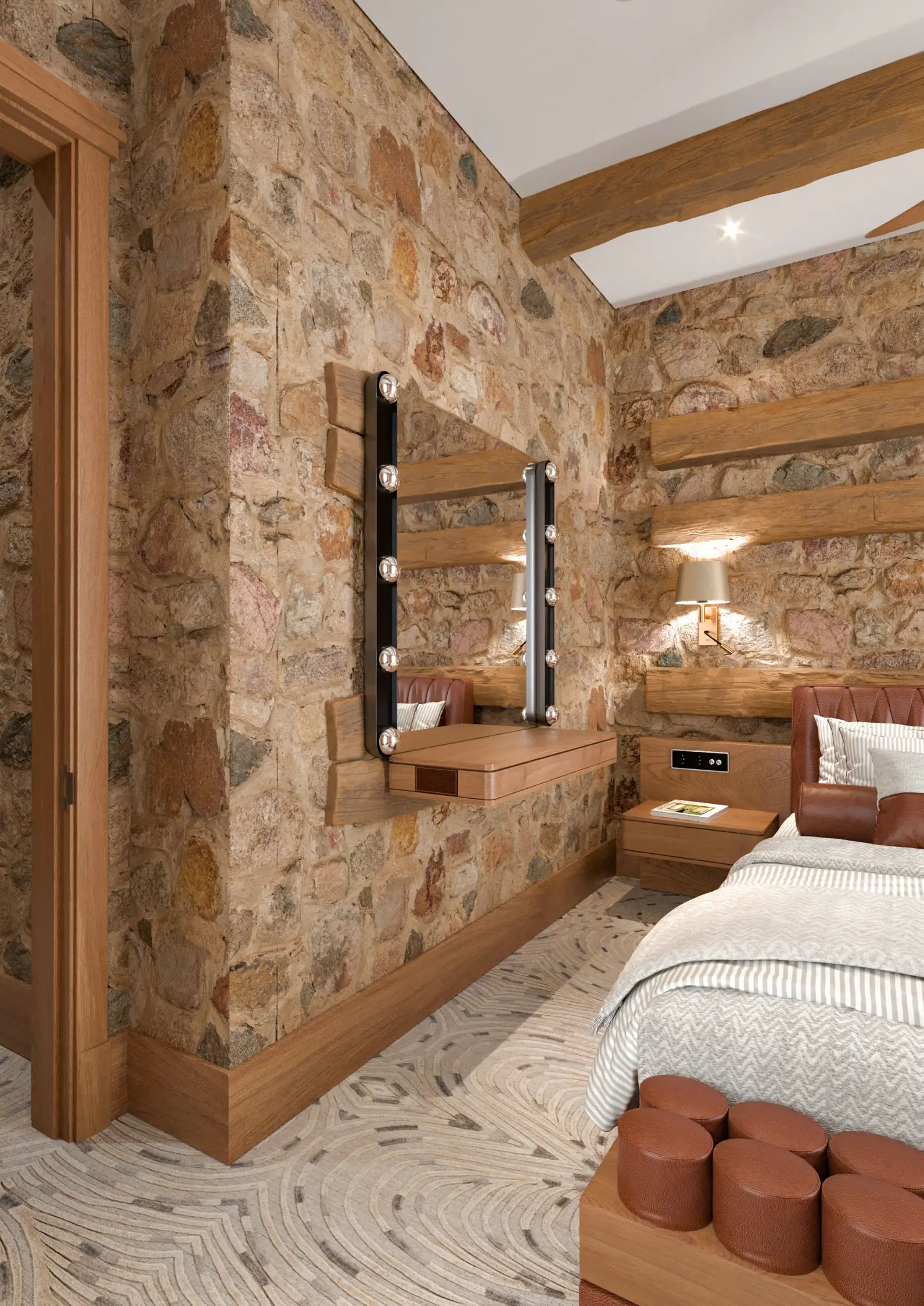 Art Up Modern lounge area featuring curated furniture and natural textures.