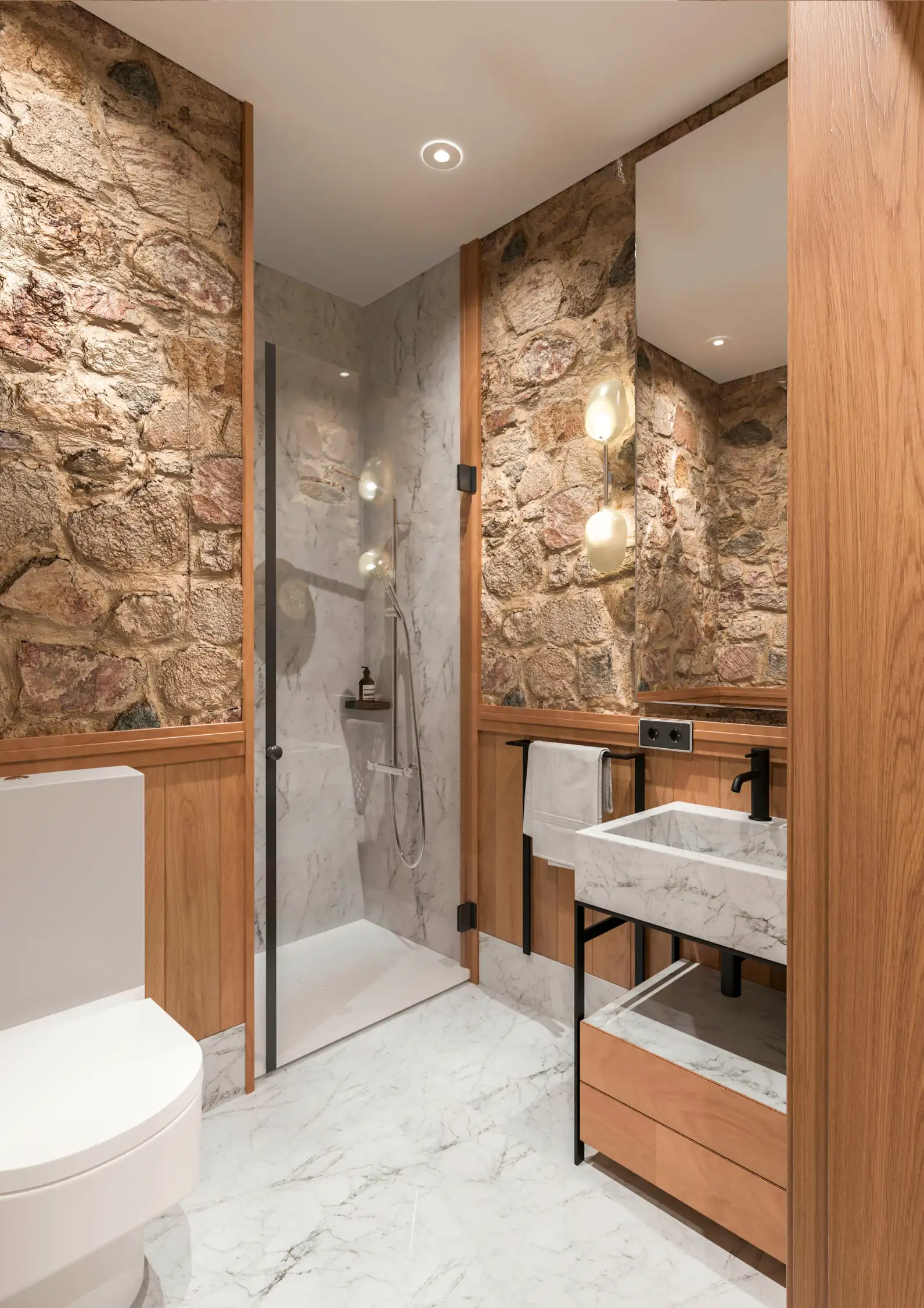 Boutique hotel room at a world-class horse farm - Interior perspective.