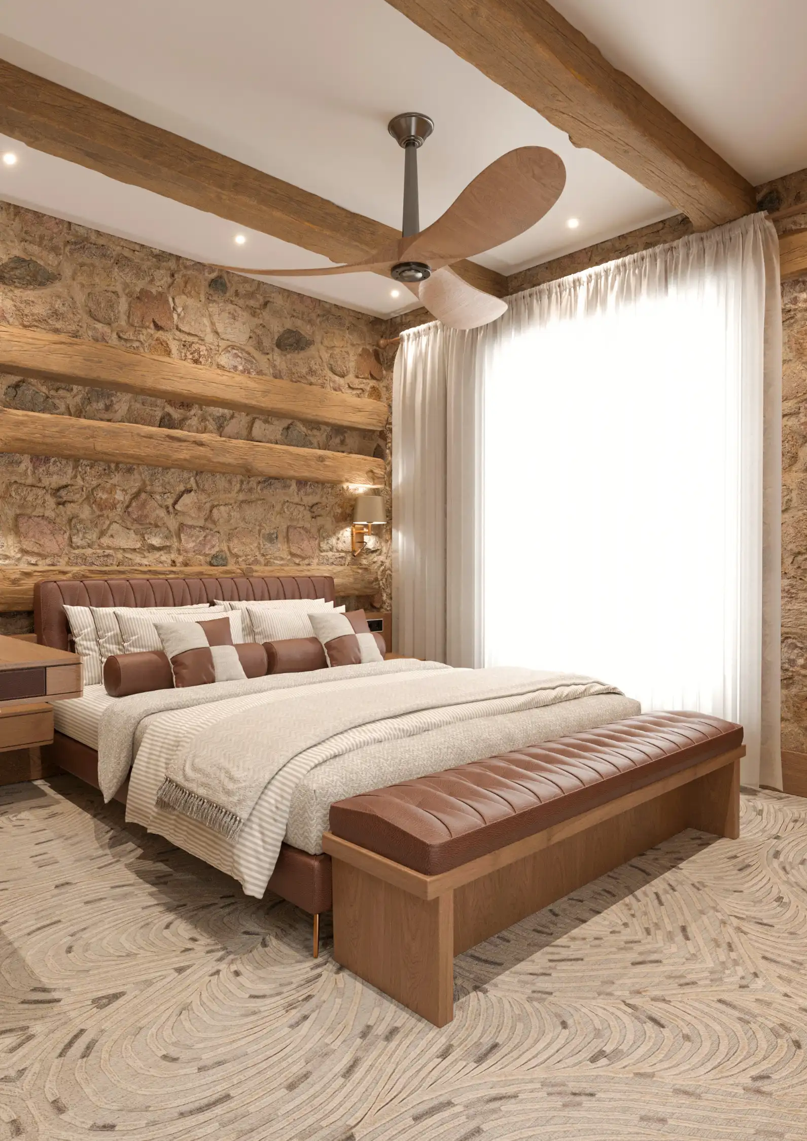 GESIGN STUDIO - Full interior perspective of the Silivri stone house project.