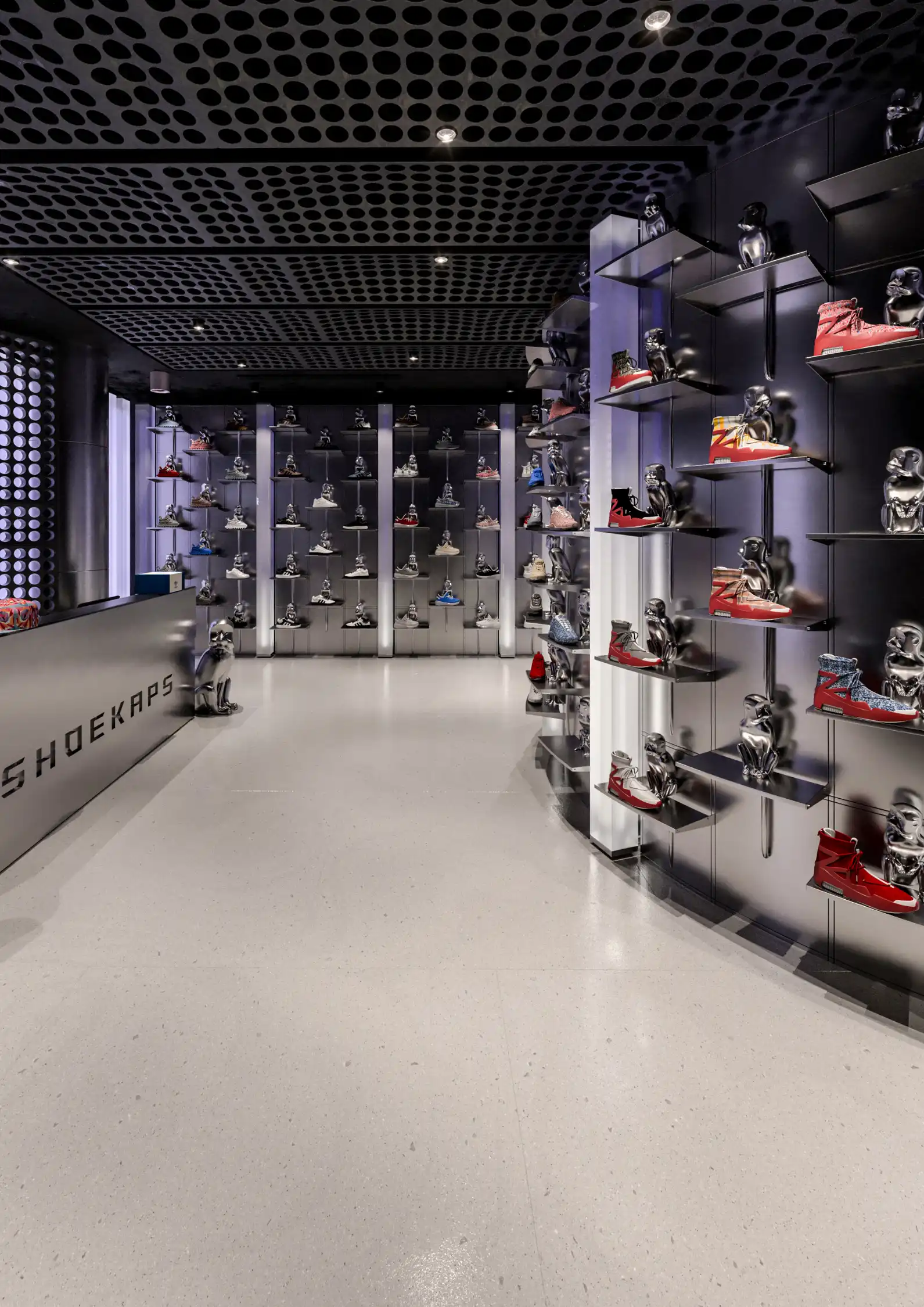 Bespoke stainless steel reception island architectural design