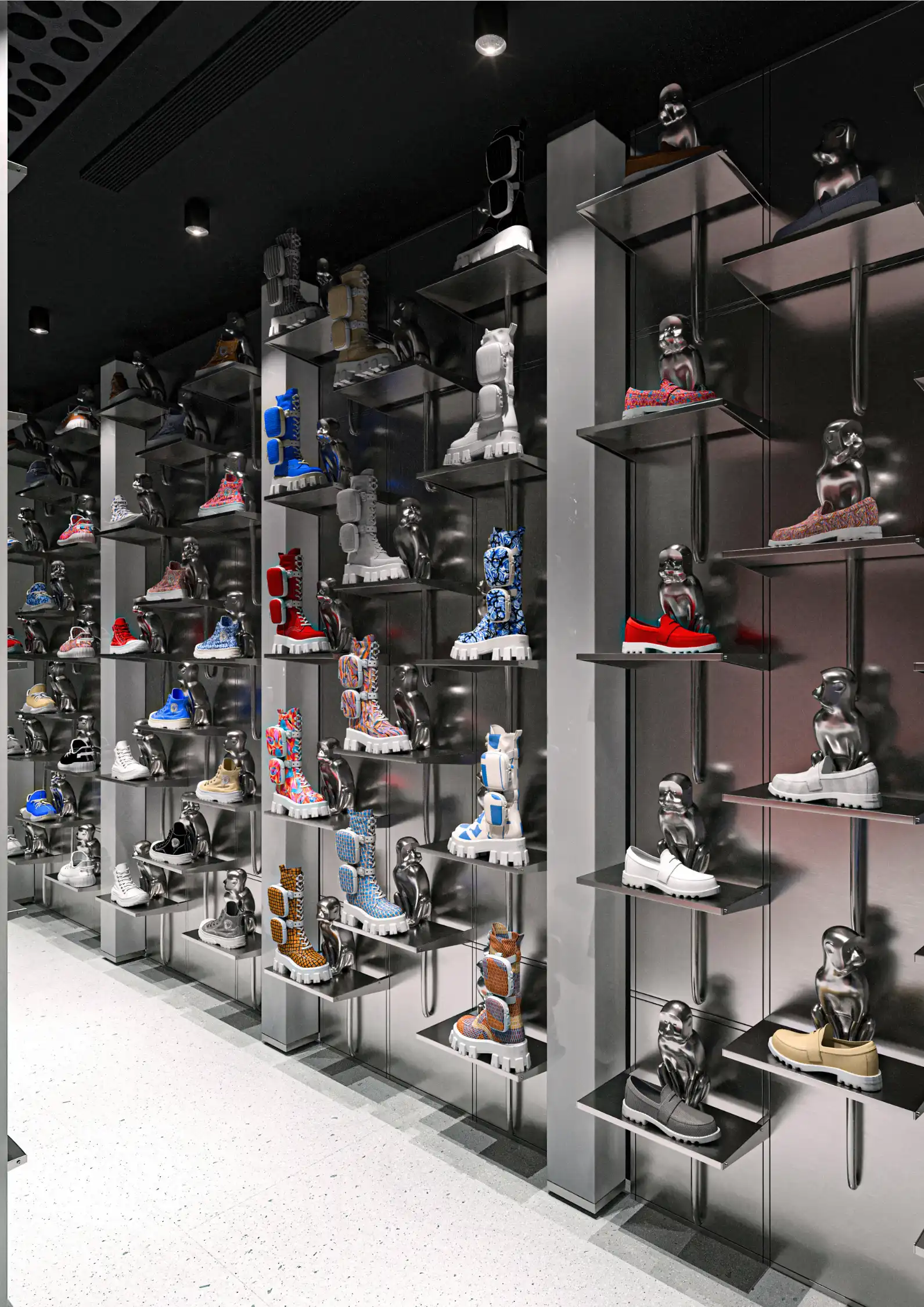 Modular sneaker display shelving system architectural design